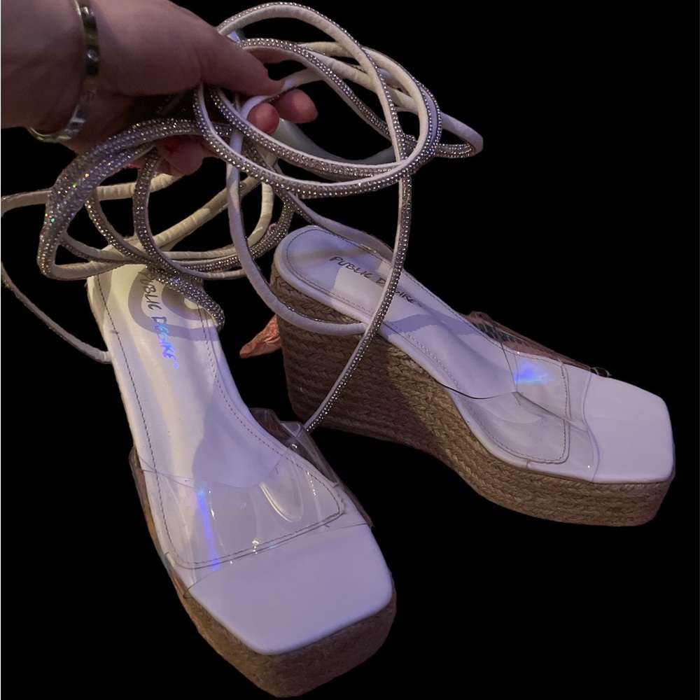 Public Desire White Espadrille Heels Size 6.5 Women's